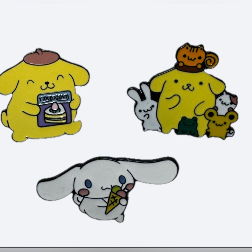 3 pieces of adorable Pudding Dog and Cinnamonroll Enamel Pins